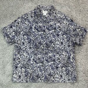 Sigrid Olson Top Womens Small Button Up Blouse 100% Linen Floral Paisley Print